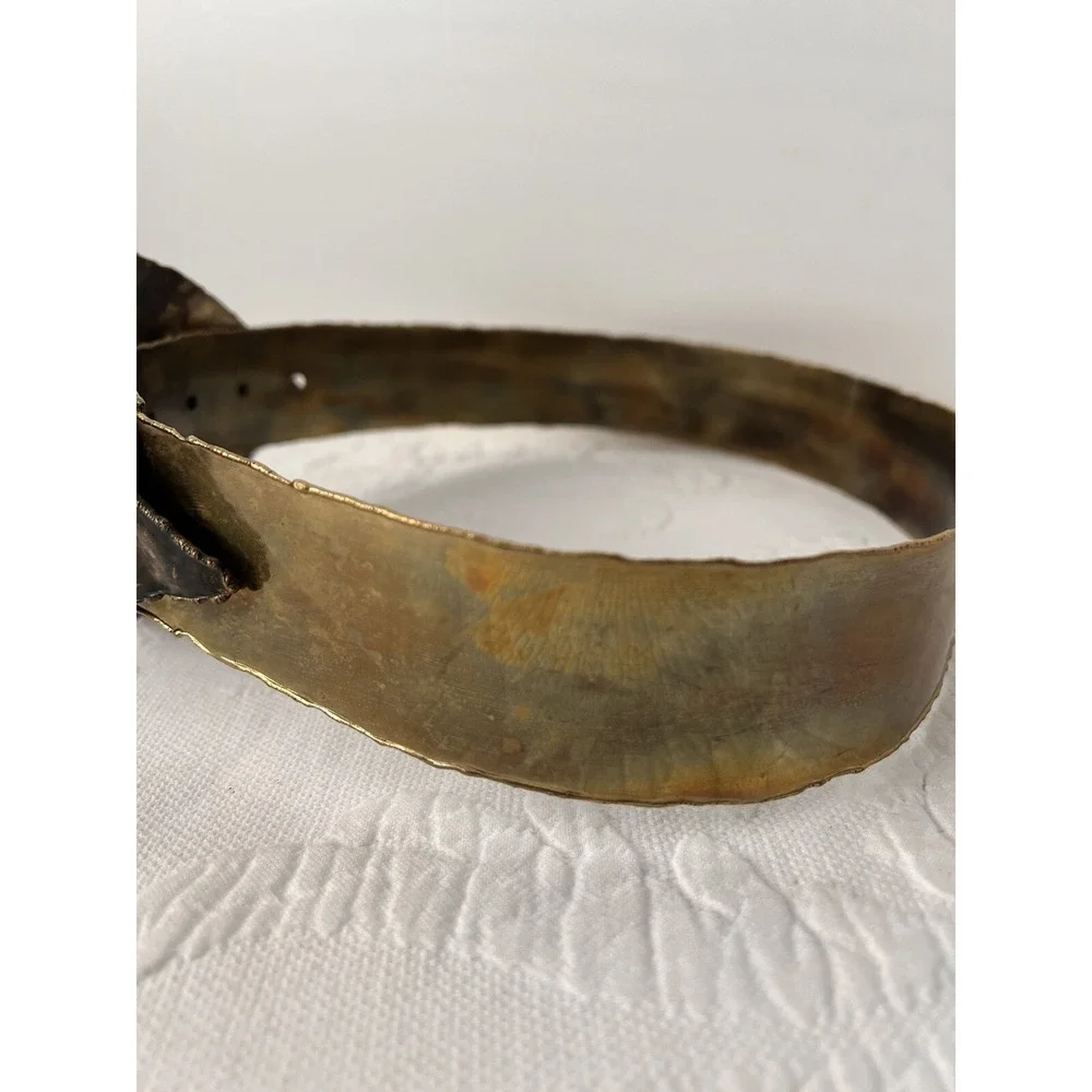 Vintage 80's Chunky Hammered Metal Waist Belt Leaf Buckle Size M 32